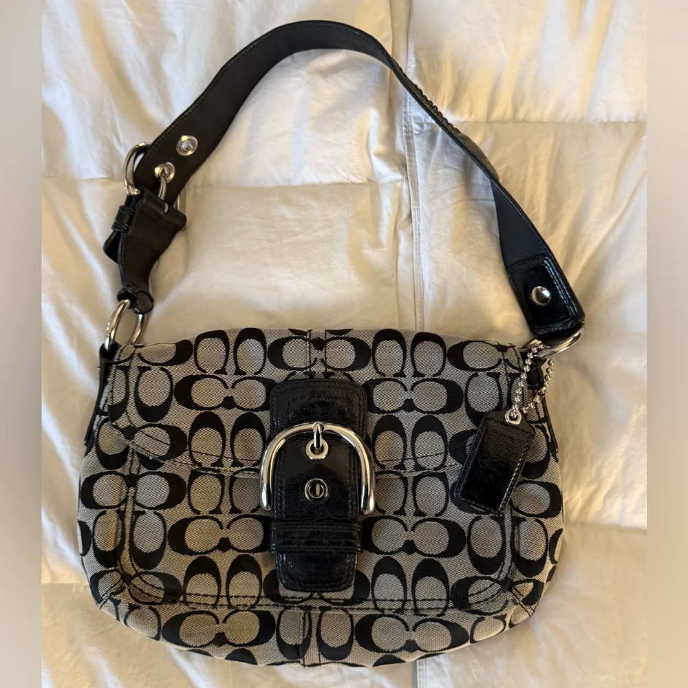 Coach Black and Gray Signature Shoulder Bag